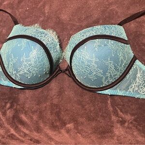 Victoria's Secret Lace Overlay Bra in Light Blue and Black